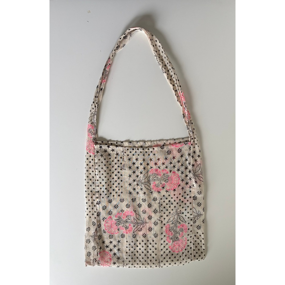 Free People Tote Bag OS Cream Pink Floral Polka Dot Boho Cottagecore Sheer